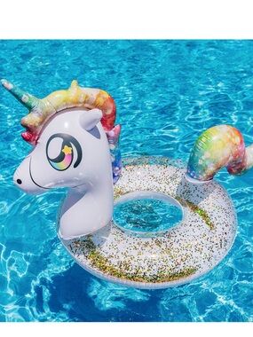 Pool Candy Large Rainbow Glitter Unicorn Pool Float, NWT